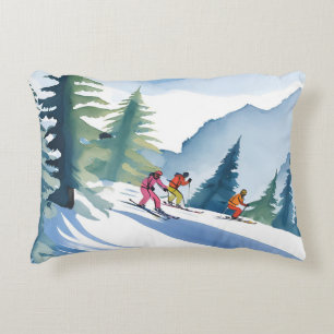 Laten we gaan skiën Winter Watercolor Schilderij Accent Kussen
