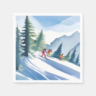 Laten we gaan skiën Winter Waterverf Servet