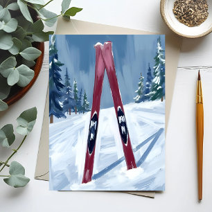 Laten we gaan skiën   Winters skiën waterverfschil Briefkaart