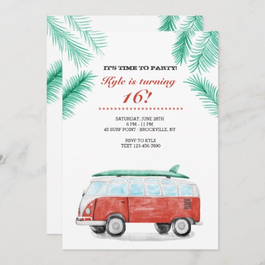 Laten we gaan surfen uitnodiging (Voorkant / Achterkant)