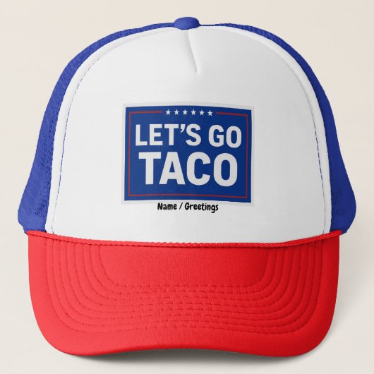 Laten we gaan Taco Grappig Ontwerp Bold Retro Poli Trucker Pet (Voorkant)