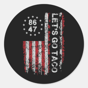 Laten we gaan Taco US Flag Mannen Vrouwen Ronde Sticker