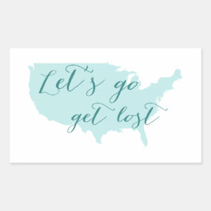 Laten we gaan verdwalen, word art met USA kaart Rechthoekige Sticker