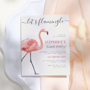 Laten we gaan vliegen   Modern Flamingo Birthday P Uitnodiging Briefkaart