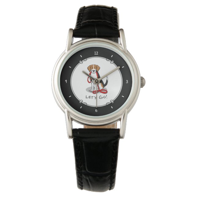 Laten we gaan! (wandkleur) Beagle Dog (driekleur 3 Horloge (Voorkant)