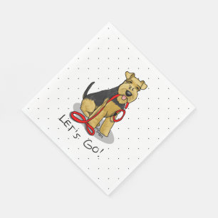 Laten we gaan! Welsh Terrier Dog met red leash Fun Servet
