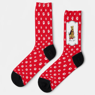 Laten we gaan! Welsh Terrier Dog met red leash Fun Sokken