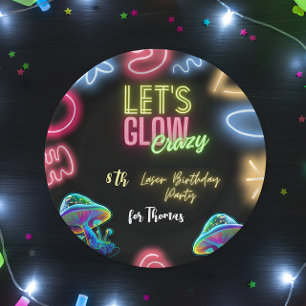 Laten we gek opgloeien neon verjaardag laserfeest papieren bordje