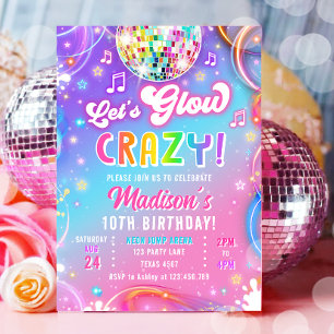 Laten we gek worden Disco Neon Glow Meisje Verjaar Kaart