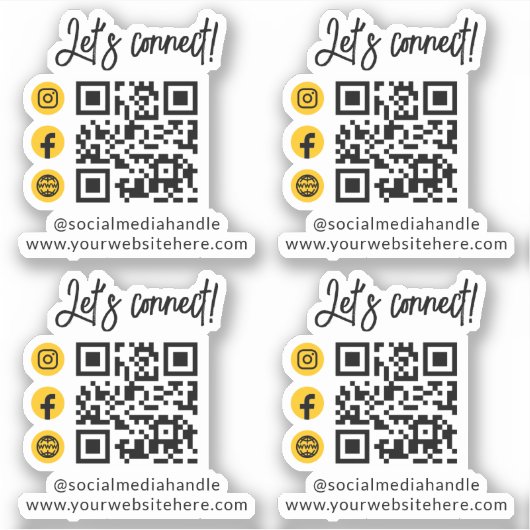 Laten we gele QR-code voor sociale media aansluite Sticker (Voorkant)