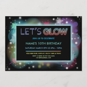 Laten we gloed Birthday Party Neon Blue Party uitn Kaart