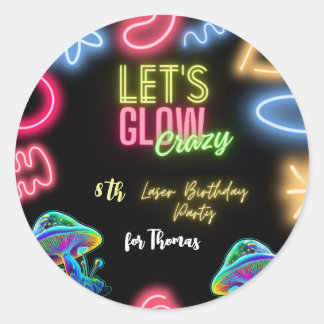 Laten we gloeien gek neon verjaardag laser party ronde sticker