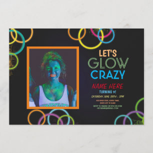 Laten we Glow Crazy Foto Birthday Foto Neon Ggloed Kaart