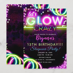 Laten we GLOW Crazy Neon Glowing Verjaardagsfeestj Kaart