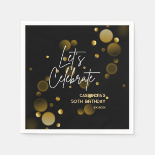 Laten we Gold Bokeh Gradient Black verjaardag vier Servet