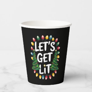 Laten we Grappige Kerstmis Drinkende Kerstlichten Papieren Bekers