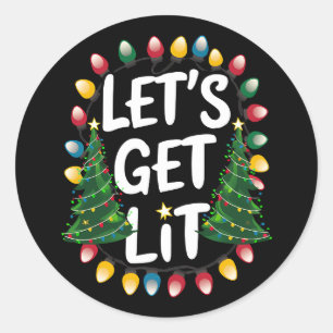 Laten we Grappige Kerstmis Drinkende Kerstlichten Ronde Sticker