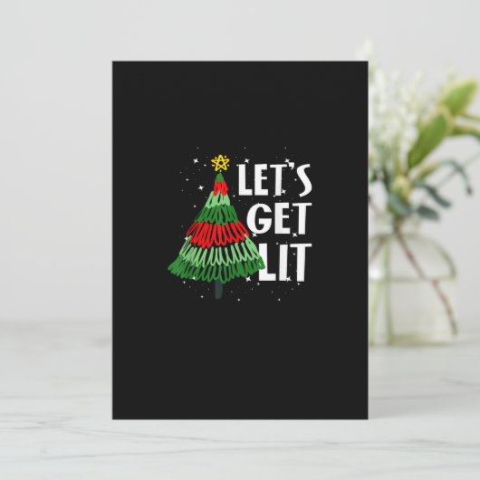 Laten we grappige Kerstmis-drinkende mannen en vro Feestdagenkaart (Staand voorkant)