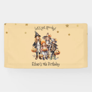 Laten we griezelig worden! Kostuum kinderen verjaa Spandoek