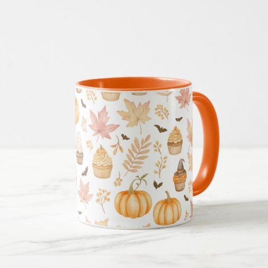 Laten we griezelig worden met pompoenen, bladeren  mok (Voorkant rechts)