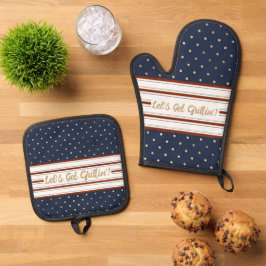 Laten we grillen Stippen & strepen Ovenwant & Pannenlap Set