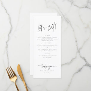 Laten we grillige kalligrafie eten moderne bruilof menu