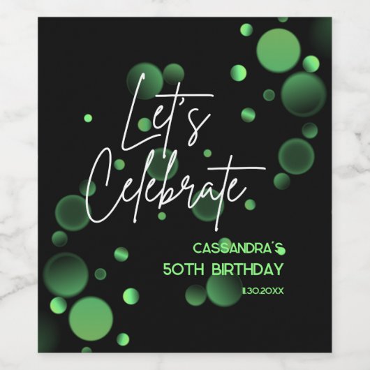 Laten we Groene Bokeh Gradient Verjaardag vieren Wijn Etiket (Enkel label)