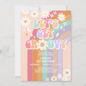 Laten we Groovy Daisy Rainbow Retro Verjaardag hal Kaart (Voorkant)