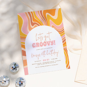 Laten we Groovy Pink en Oranje Arch Girl Birthday Kaart