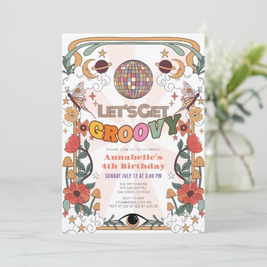 Laten we Groovy Psychedelic Retro Girl Verjaardag Kaart (Staand voorkant)