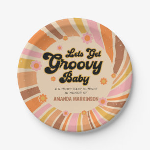 Laten we Groovy Retro Baby shower halen Papieren Bordje