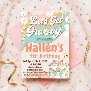 Laten we Groovy Retro Boho Daisy Rainbow Birthday Kaart