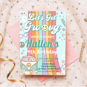 Laten we Groovy Retro Boho Daisy Rainbow Birthday Kaart