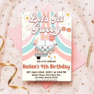 Laten we Groovy Retro Boho Daisy Rainbow Birthday Kaart