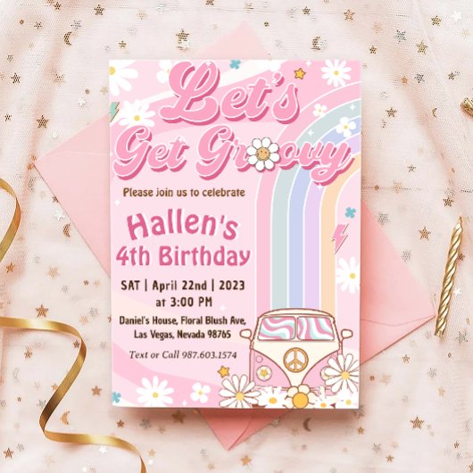 Laten we Groovy Retro Boho Daisy Rainbow Birthday  Kaart