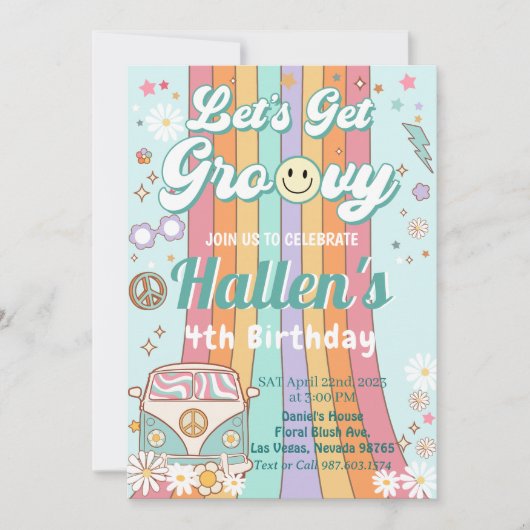 Laten we Groovy Retro Boho Daisy Rainbow Birthday  Kaart (Voorkant)