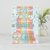 Laten we Groovy Retro Boho Daisy Rainbow Birthday  Kaart (Staand voorkant)