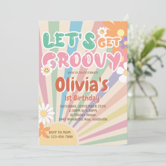 Laten we Groovy Retro Boho Sunshine Verjaardag hal Kaart (Staand voorkant)