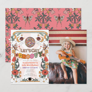 Laten we Groovy Retro foto meisje verjaardag Kaart