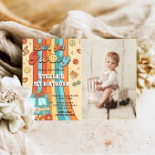 Laten we Groovy Retro Rainbow 1e verjaardag foto Kaart