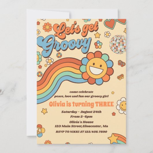 Laten we Groovy Retro Rainbow 3e verjaardagsfeestj Kaart (Voorkant)