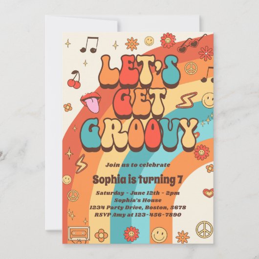 Laten we Groovy Retro Rainbow 7th Birthday krijgen Kaart (Voorkant)