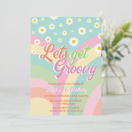 Laten we Groovy Retro Rainbow Pastel 4th Verjaarda Kaart