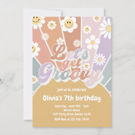 Laten we Groovy Retro Sunshine Daisy Verjaardag ha Kaart (Voorkant)