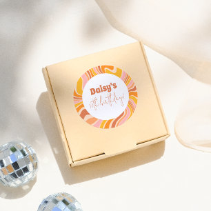 Laten we groovy roze retro meisje verjaardagsfeest ronde sticker