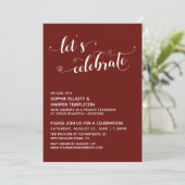 Laten we Hartjes Vieren Script Wijnrode Ontvangst Kaart (Staand voorkant)