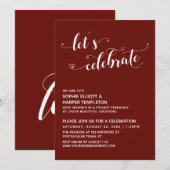 Laten we Hartjes Vieren Script Wijnrode Ontvangst Kaart (Voorkant / Achterkant)