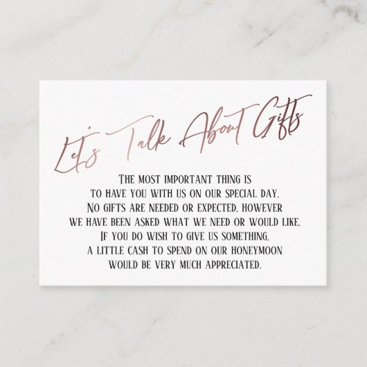 Laten we het hebben over Gifts Roos Gold Handwriti Informatiekaartje (Voorkant)