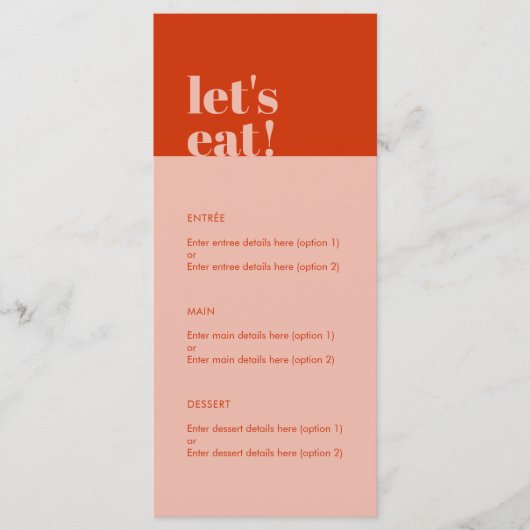 Laten we het Oranje, moderne, minimale huwelijksme Menu (Voorkant)