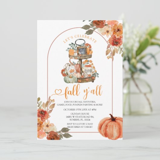 Laten we het Rustieke Pompoen Herfst Y'all feest v Kaart (Staand voorkant)